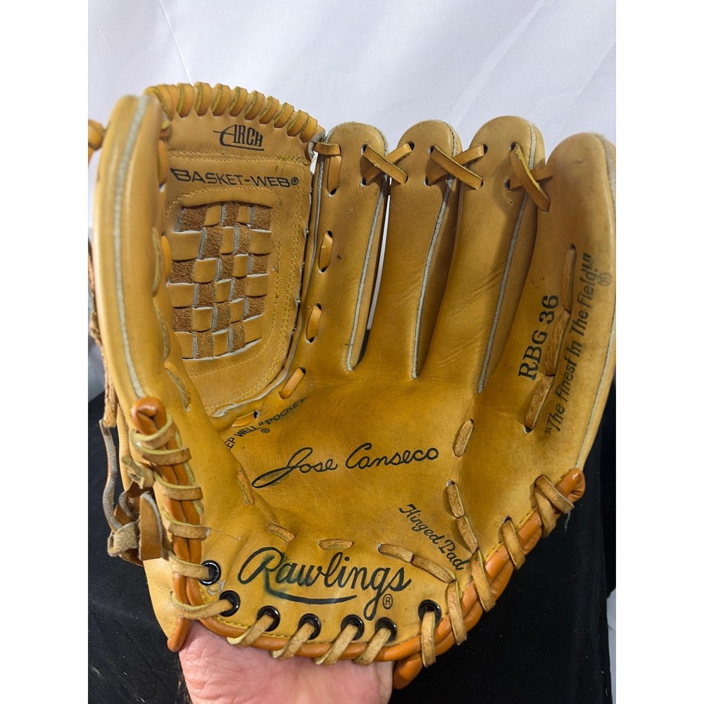 Rawlings Baseball Glove RBG 36 Jose Canseco Tan Good Basket-Web Fastback Leather